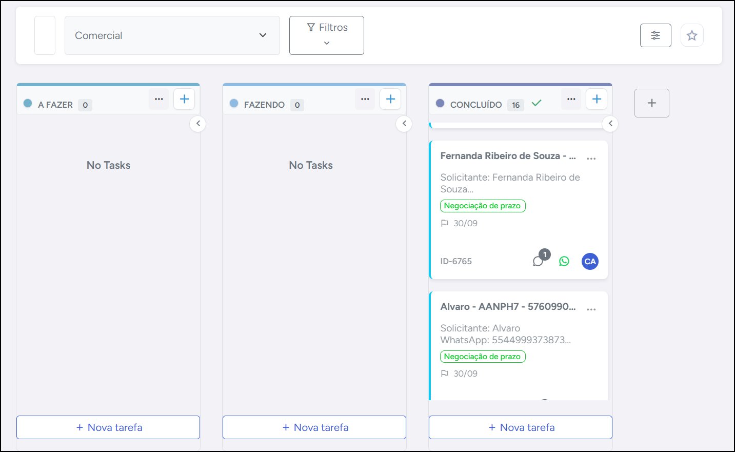 Kanban do Comercial