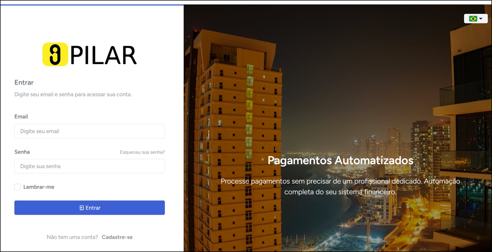 Tela de login do Pilar